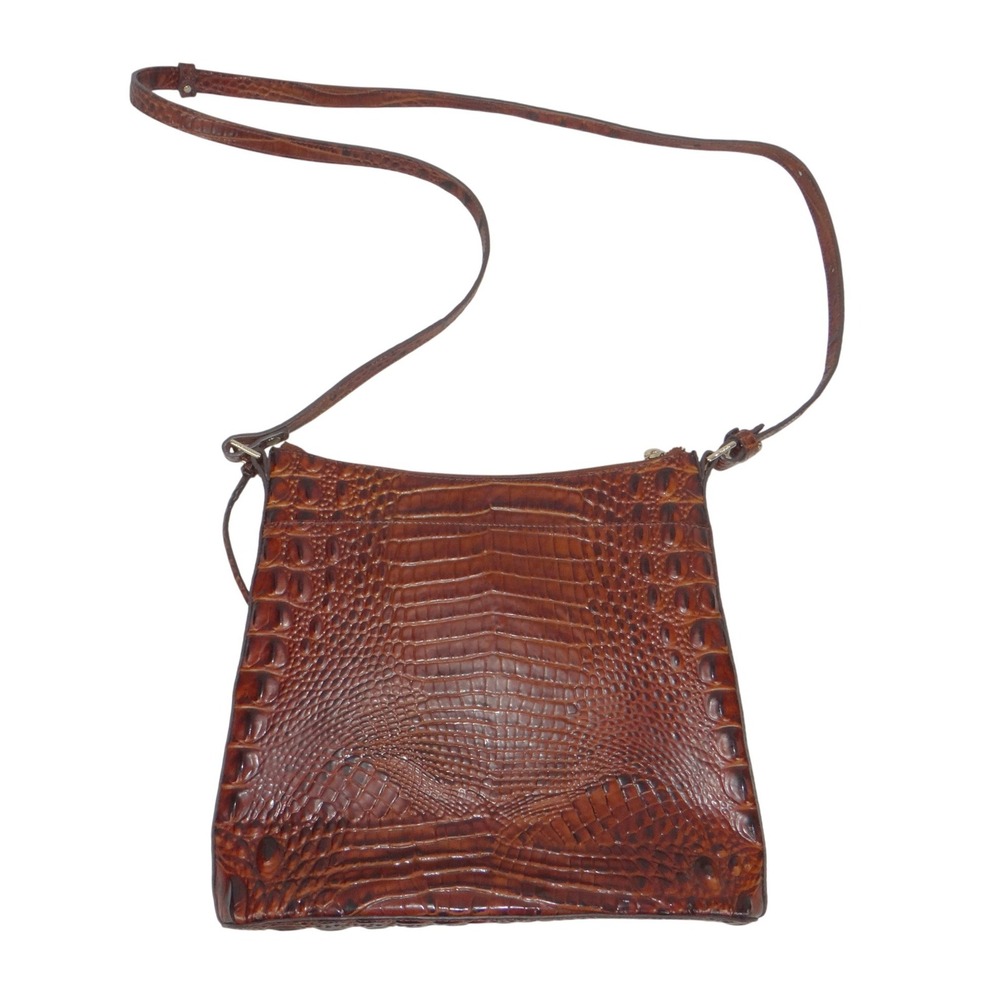 Brahmin Pecan Melbourne Croc Embossed Leather Crossbody Bag Brown Gold Hardware - Picture 2 of 12